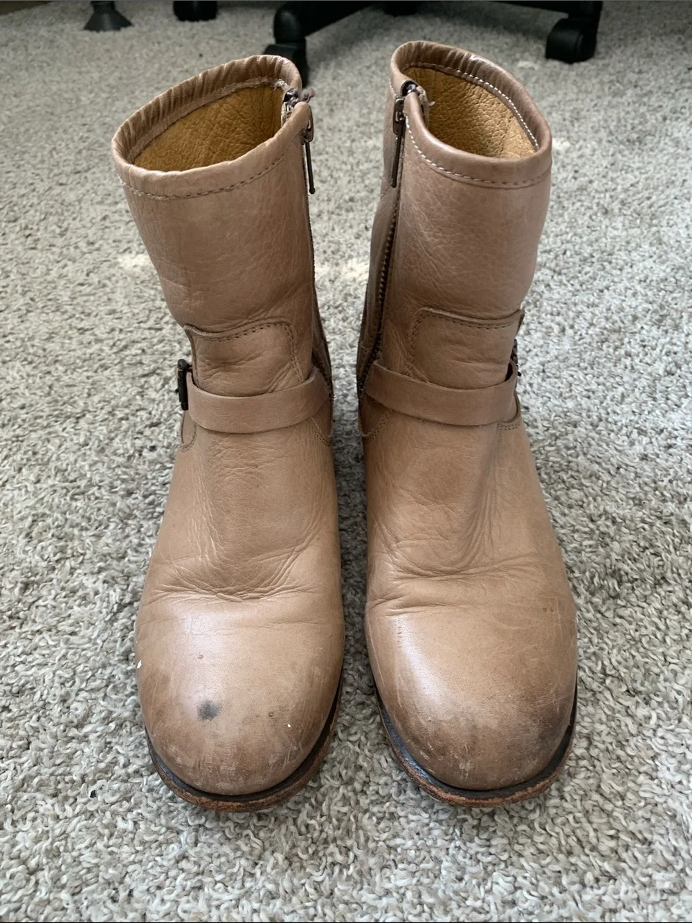 Frye Lynn Light Tan Leather Buckle Ankle Boots